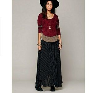 Free People Lovely Lady PolkaDot Maxi Skirt Black & Tan XS Polka Dot Boho Witchy